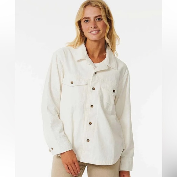 RIP CURL Stevie Cord Cream Shirt Coastal Cowgirl Surfer Style Shacket Size M NWT - Picture 14 of 15